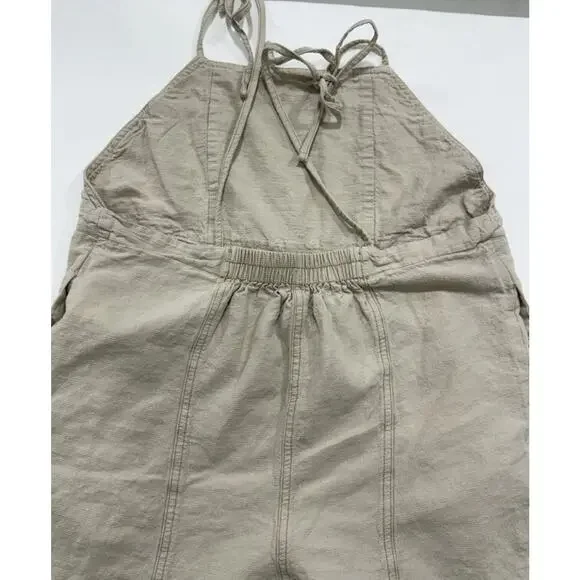 Urban Outfitters Harley Jumpsuit Womens Sz XL Khaki Linen Blend Tie Overalls - Picture 7 of 9